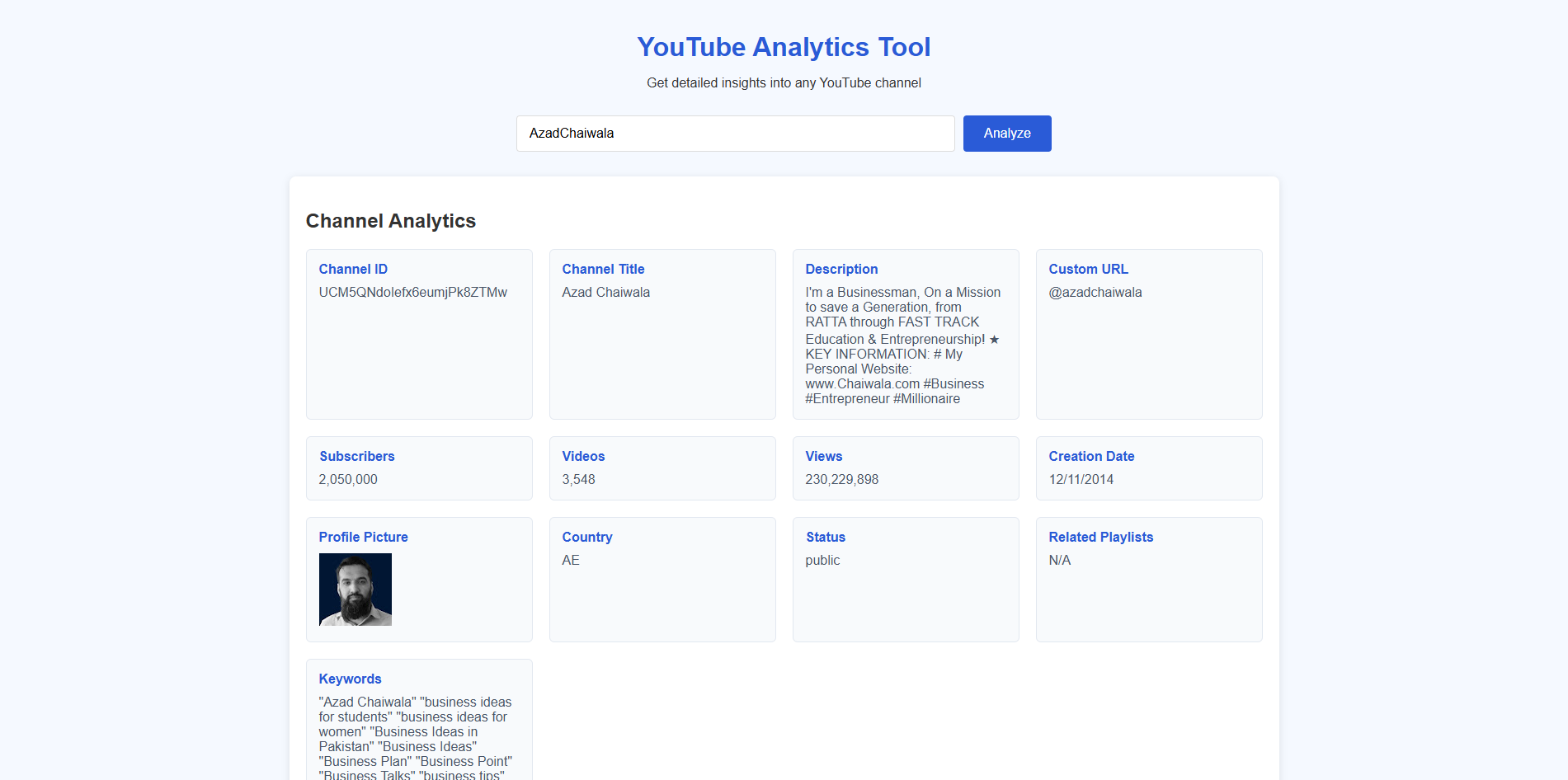YouTube Analytics Tool