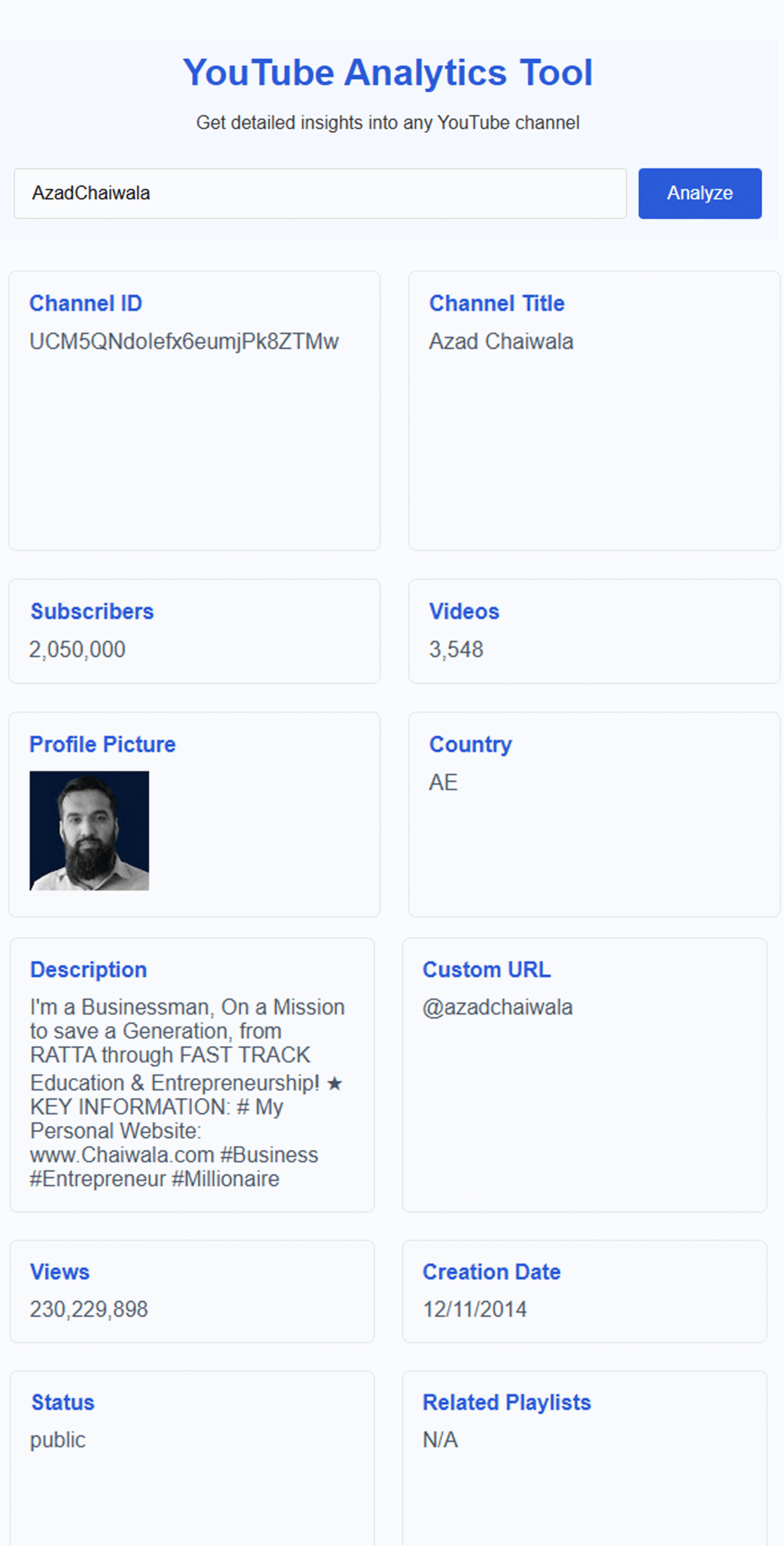 YouTube Analytics Tool